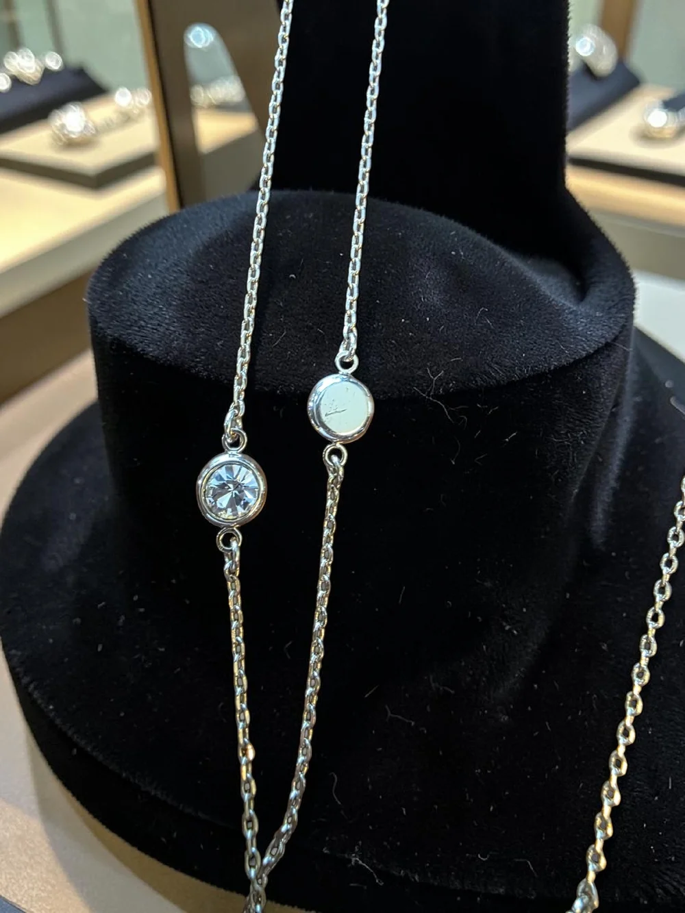 Gold Bezel Set Crystal Station Long Necklace